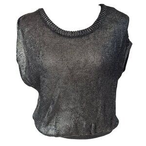 Jessica Simpson Sleek Metallic Gray Knit Top Short Sleeve Lightweight Sweater M